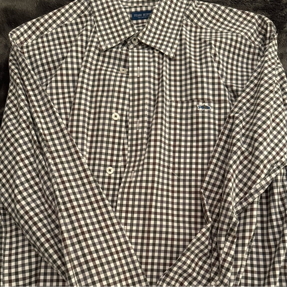 Men’s Large Fish Hippie button down. Brownish - Gray color.